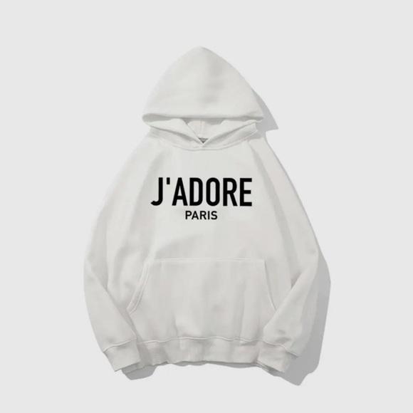 Tops - NEW White w/ Black J'ADORE Graphic Hoodie-Large